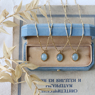 极速Natural Aquamarine Pendants Necklaces TitaniTum Steel Na