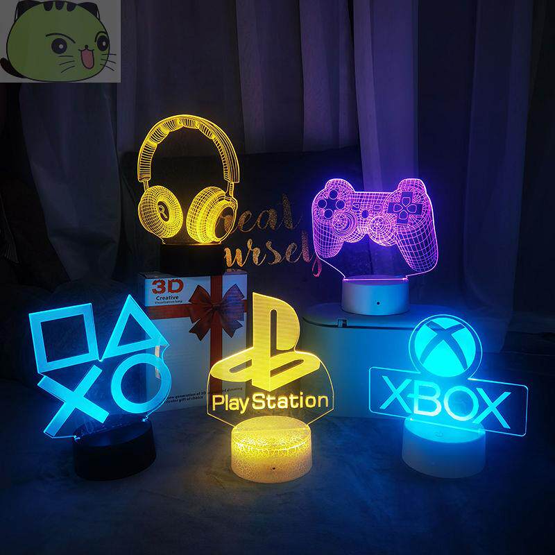 极速电竞b房科技感耳机七彩3D小夜灯氛围灯电脑桌面摆件直播背景