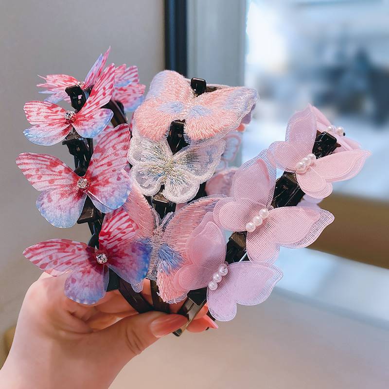 极速网红儿童蝴蝶编发发箍新款超仙夏季女童发卡T头饰碎发头箍刘