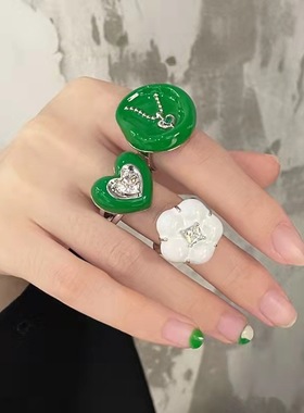 新品法式超仙封印m爱情火漆印章珐琅开口戒指我粉你经典珐戒指