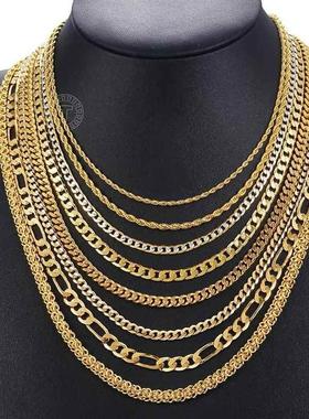 极速Gold Chain For Men Women WAheat Figaro Rope Cuban Link C