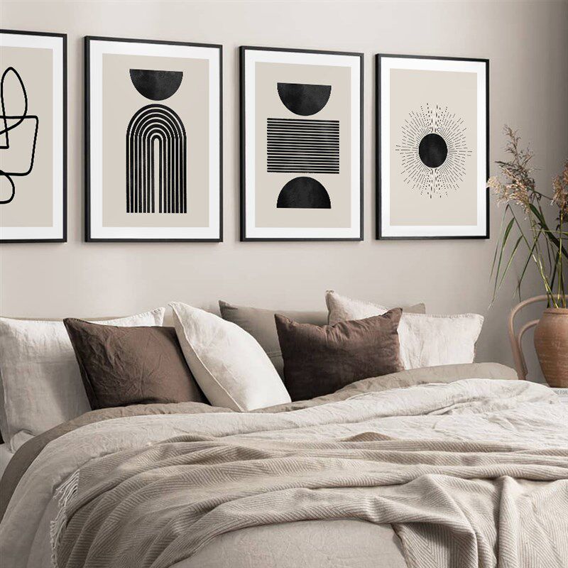 极速Scandinavian Wall Art Print Beige AbstracPt Sun Geometri