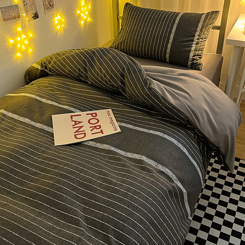 极速水洗a棉学生宿舍牀上三件套简约y高中生粉格子被套牀单人牀四