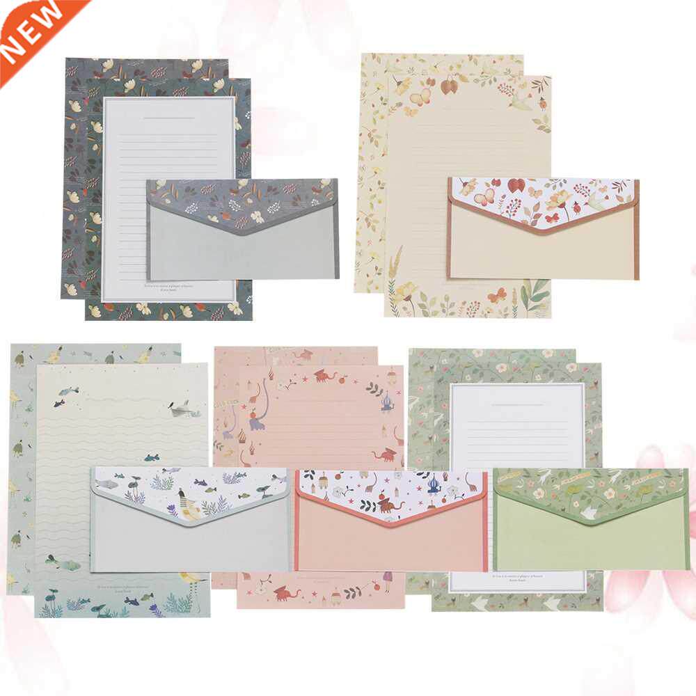 新品5 Sets/45pcs Flower Printying Envelope and Letter Paper