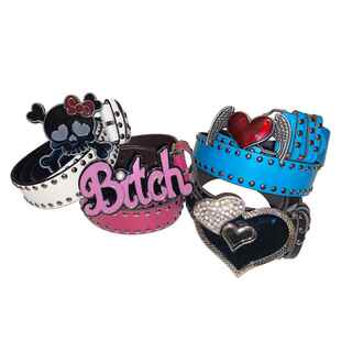 极速Metal Gothic Rivet Vinwte Letter Waist Chain Belt For Wo