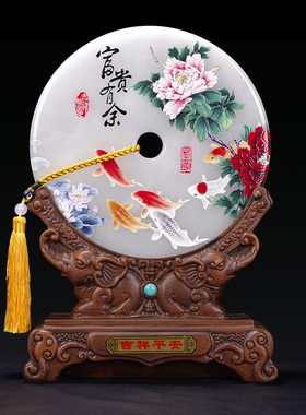 新品玉石平安f扣摆件大象一对五福临门乔迁新居家居客厅玄关装饰