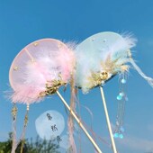 极速古风汉服长柄流苏飘带团扇z舞蹈拍照道具宫扇流圆扇复古配饰