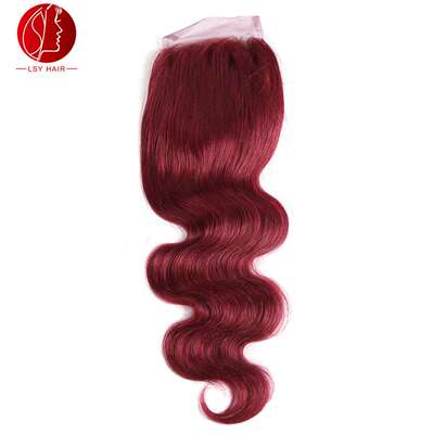 极速lace closure body 4*4 BURG#Afront lace real wig hair blo