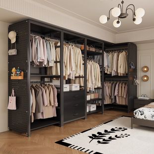 衣帽架卧室落地一体挂衣架新款 金属衣橱组合衣柜衣帽间衣服置物架