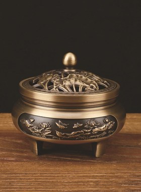 铜雕花香炉摆件三足铜香炉家用熏香炉檀香佛具铜器厂家