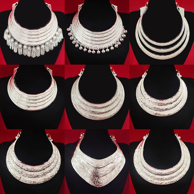 西南民族风项圈 苗族镀亮银项链 少数民族节日舞蹈演出服装配饰