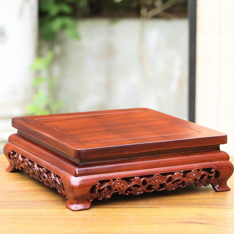 实木底座长正方形佛像观音鱼缸摆件奇石花瓶花盆景紫砂壶茶具托架