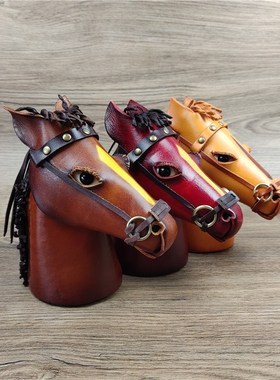 牛皮手工家居饰品桌面小摆件马到成功存钱罐真皮创意礼品招财摆件