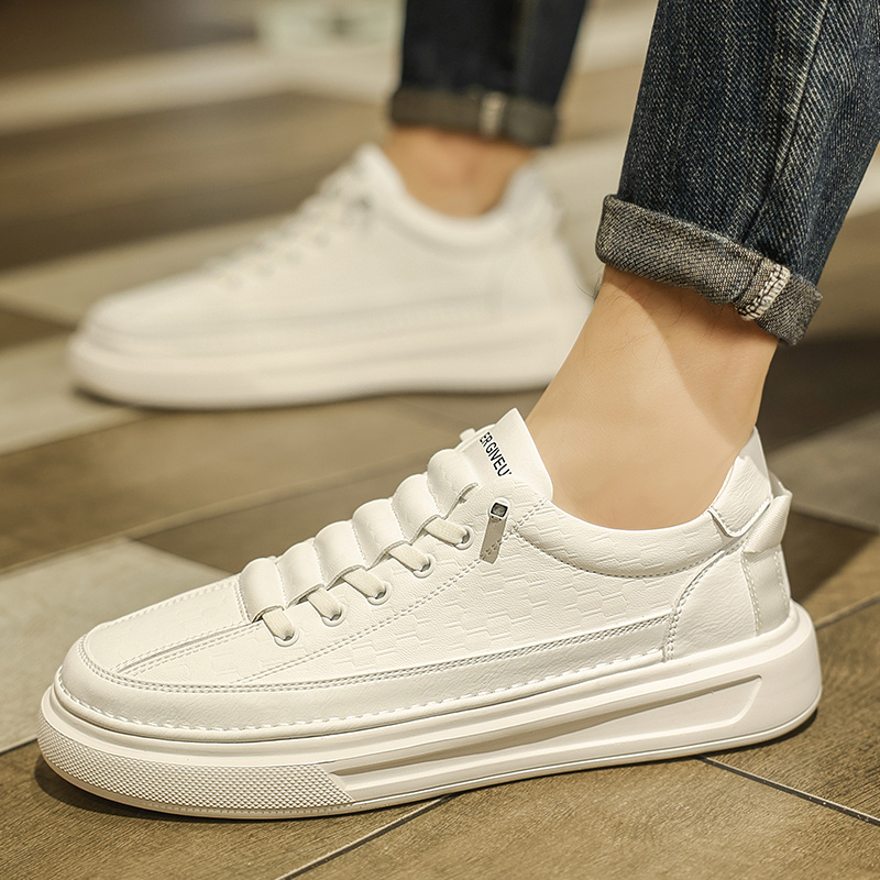 小白鞋男款2024春季新款皮面防水白色板鞋青少年一脚蹬懒人休闲鞋