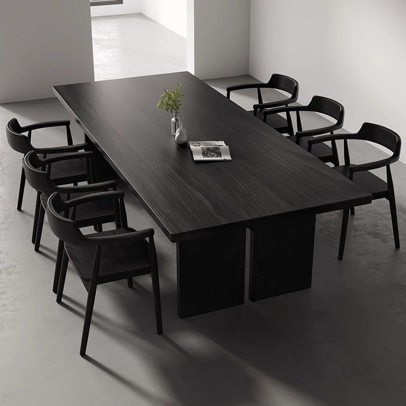 实木茶桌碳化黑大板桌原木会议桌办公桌子接待洽谈茶台长桌书桌