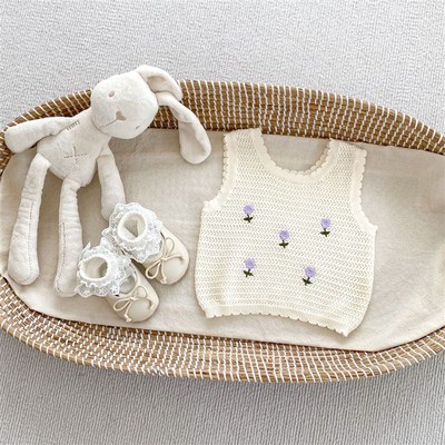 女宝宝夏装婴儿镂空m针织薄款棉线马甲女童小背心上衣2025韩版新