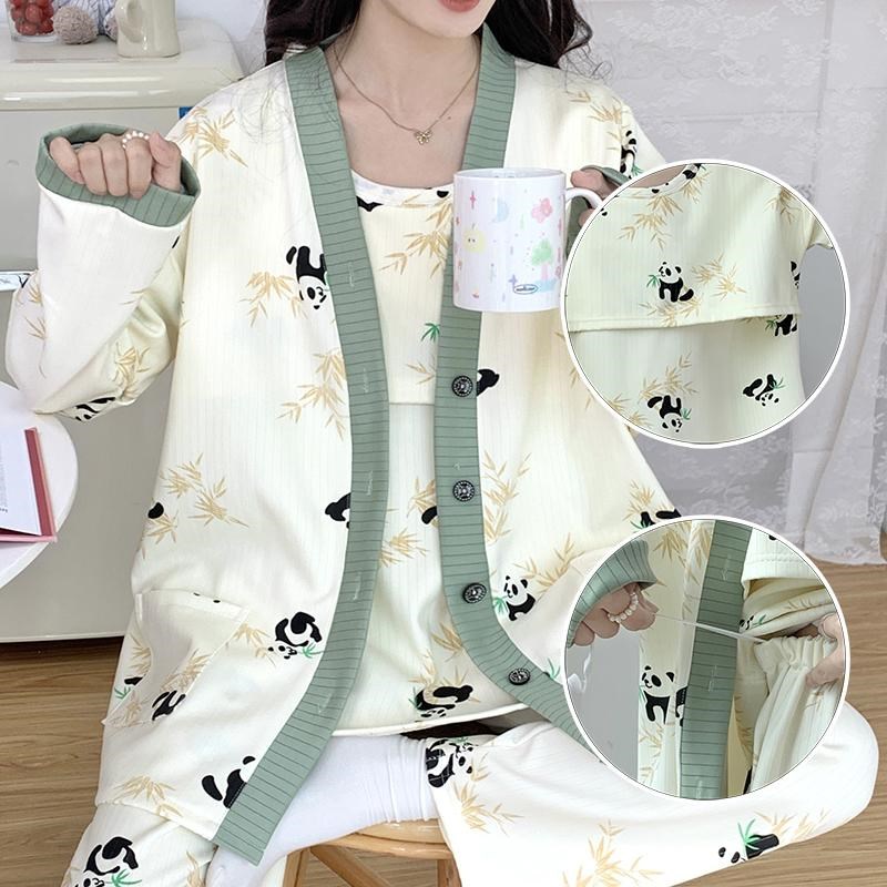 三件套超大码孕妇装春季产妇长袖月子服6产后哺乳睡衣7月份8院5