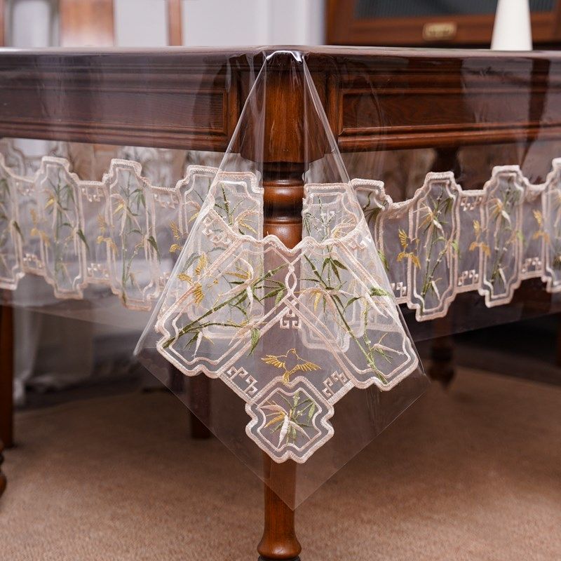 新中式pvc刺绣桌布防水防油免洗茶几台布L透明水晶板软玻璃餐桌布,居家布艺,桌布,淘宝优惠券,粉丝福利购,淘宝优惠卷