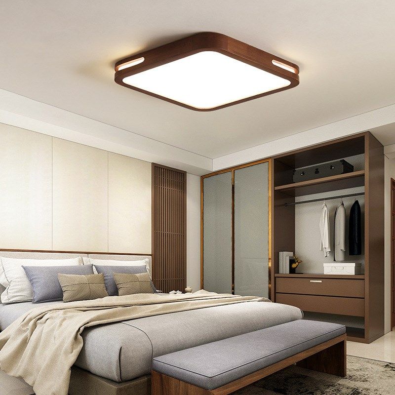 新中式led吸顶灯客厅灯大气胡桃色灯具套餐中R国风实木卧室房间灯