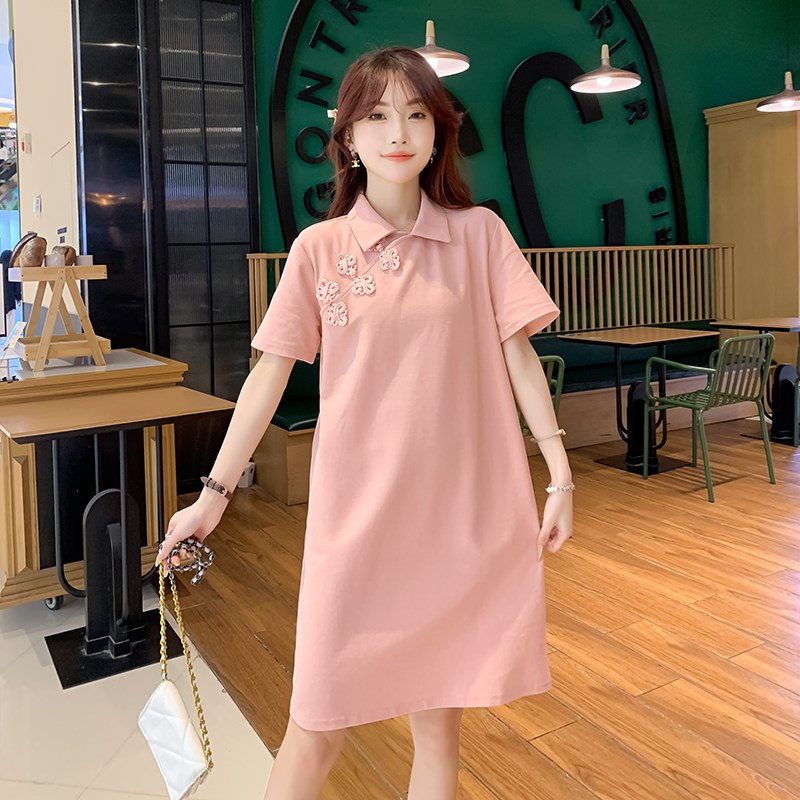 孕妇装夏装中式国风短袖翻领连衣裙小清新简约裙子夏季孕妇裙潮妈