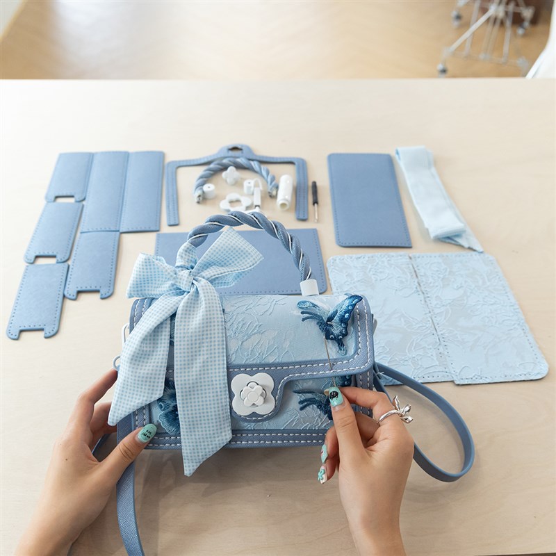 diy古风国风刺绣青花瓷小方包手缝自制材料包个性创意手工编织包