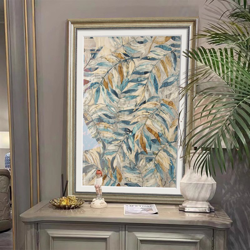 美式入户玄关装饰画正对门轻奢高级感家大业大背景墙挂画蓝色壁画