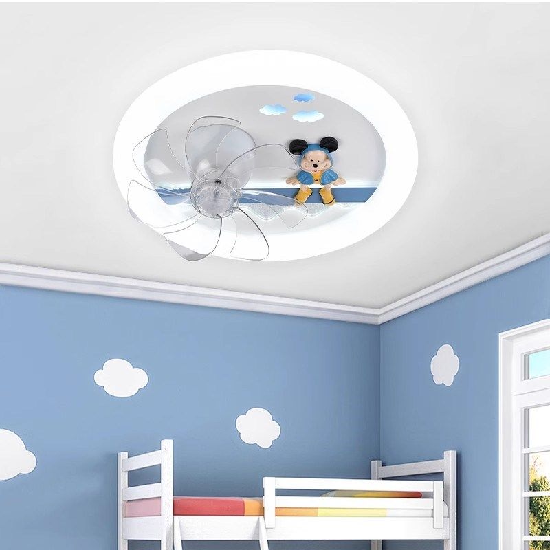 儿童灯卧室风扇灯卡通风奶油风带摇头男孩女孩吸顶灯LED电扇灯具