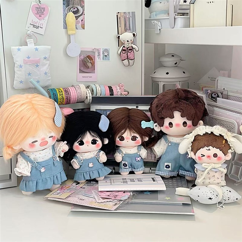 七颗芝麻 牛仔小兔系列10cm20cm棉花娃娃娃衣无属性背带裤套装