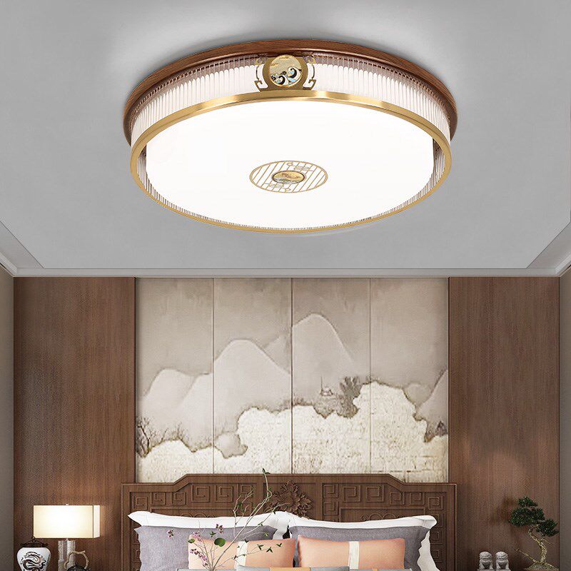 方形圆形客厅卧室吸顶灯新中式全铜实木主卧中古风全光谱主吸顶灯