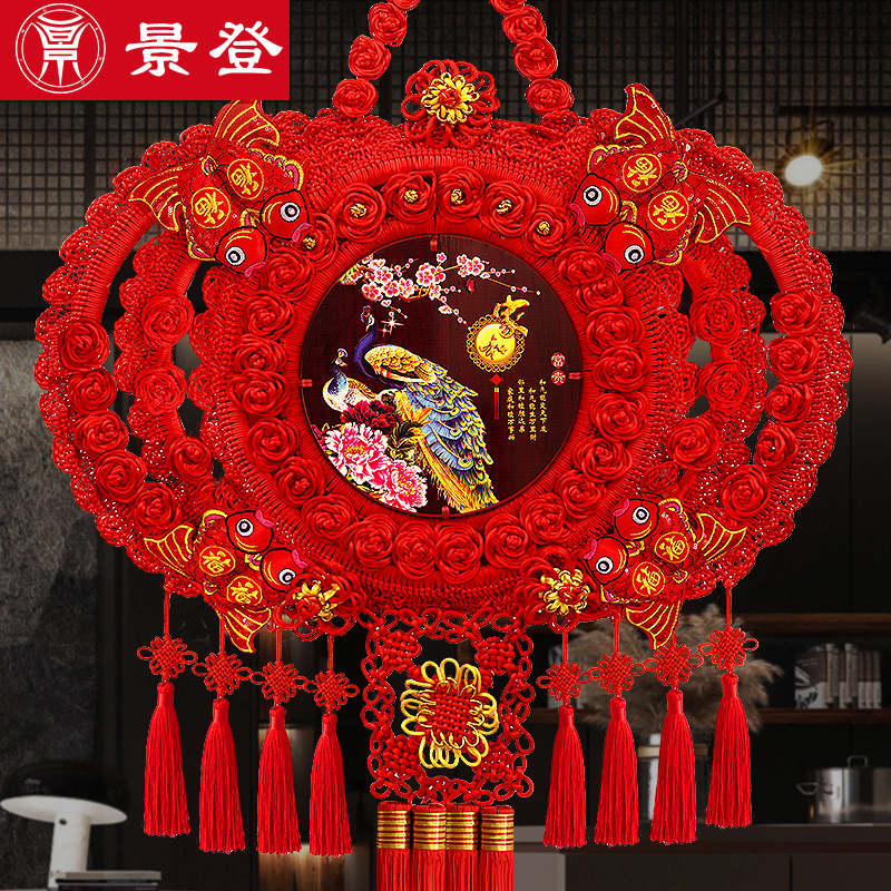 中国结挂件客厅大号玄关桃木福字新居装饰电视墙招财镇宅春节挂饰