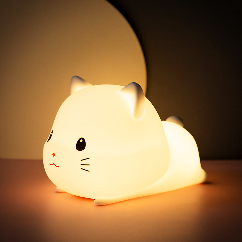 猫咪硅胶拍拍小夜灯卧室不插电床头睡眠灯女生婴儿童喂奶护眼台灯