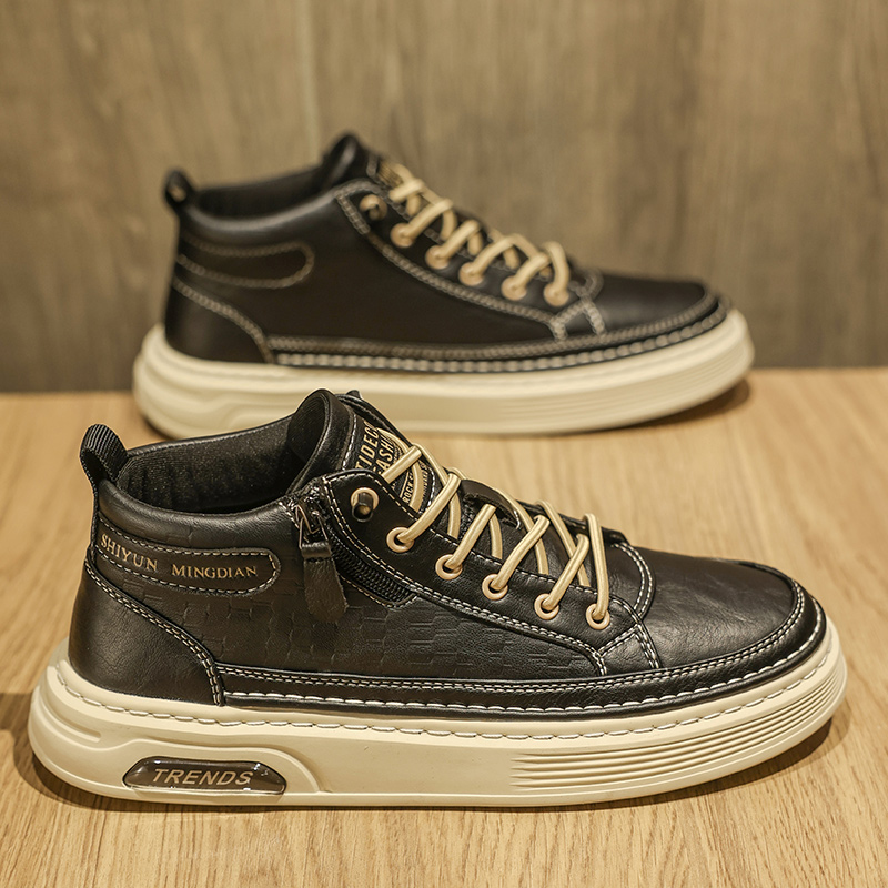 高筒男鞋秋季2023新款男士休闲运动板鞋潮流百搭皮鞋拉炼男款冬季