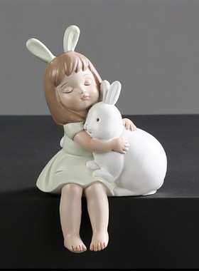 轻奢树脂创意可爱小女孩摆件家居卧室儿童房书桌面装饰品生日礼物