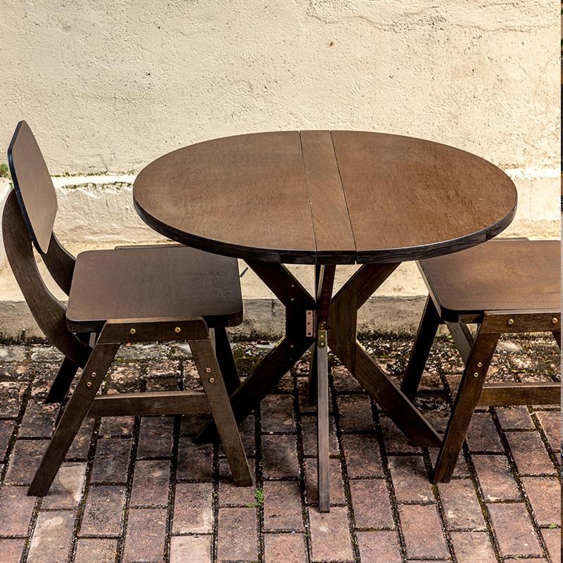 复古实木桌子阳台休闲折叠桌椅子户外窗边小茶几茶桌圆桌桌椅套装