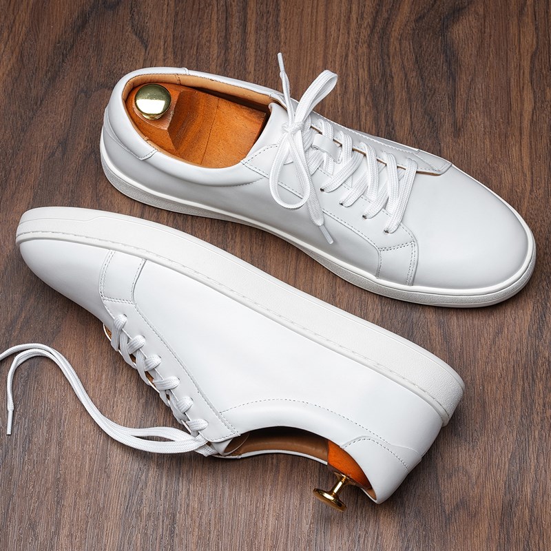 手工头层牛皮小白鞋男士真皮板鞋夏季百搭商务休闲 西装白色