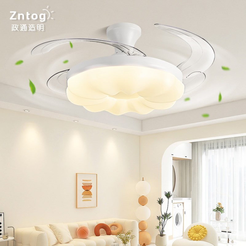 奶油风南瓜餐厅吊扇灯隐形静音卧室风扇灯全光谱护眼客厅电扇灯具