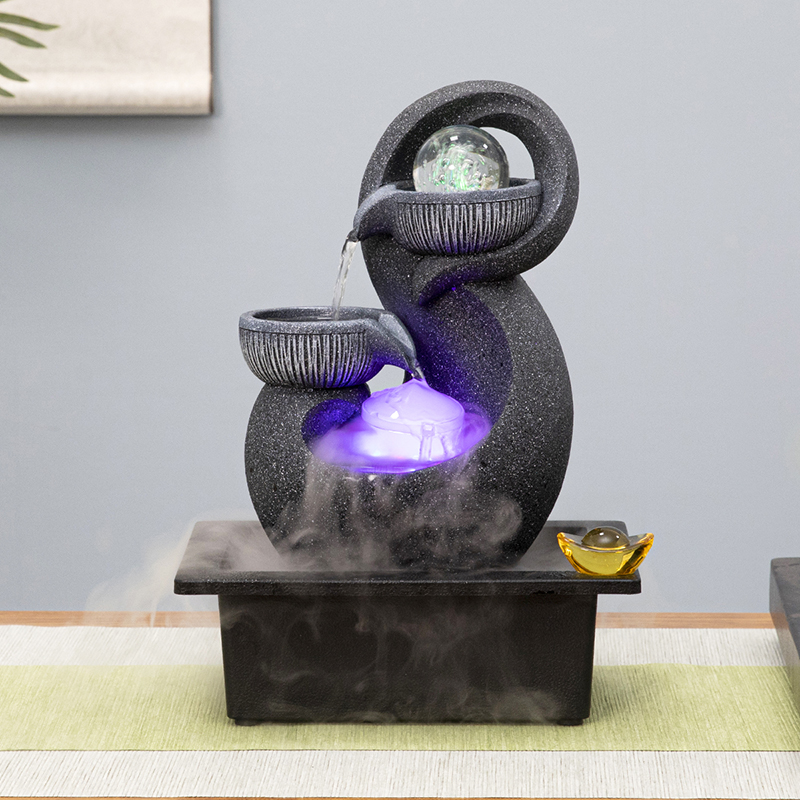 桌面流水摆件循环水客厅装饰品公司前台财源滚滚小型风水轮加湿器