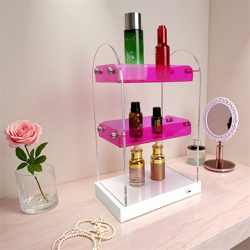 亚克力化妆品收纳架桌面置物架梳妆台护肤品收纳架带灯展示架