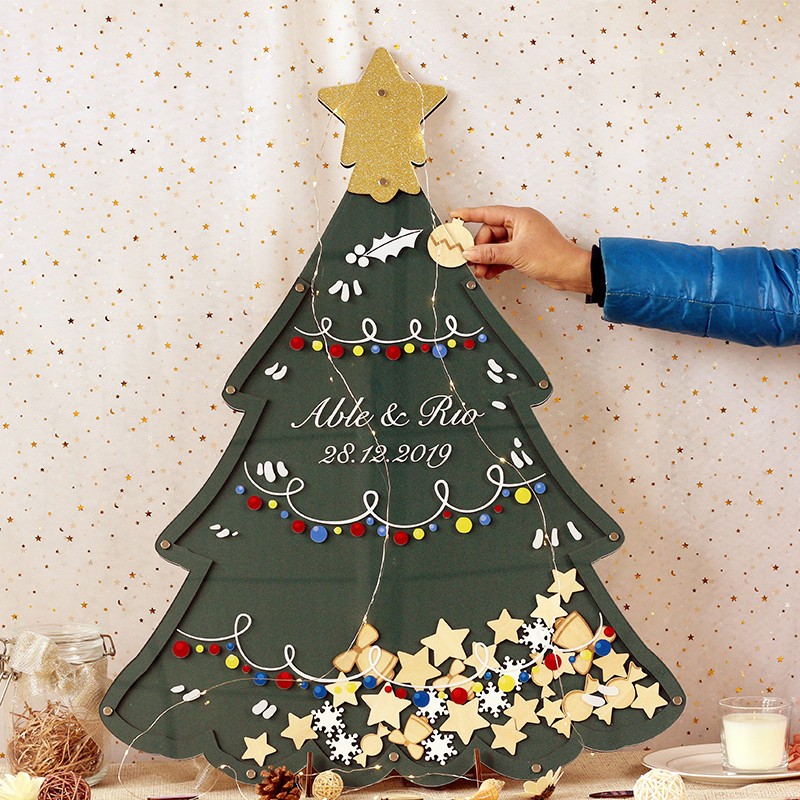 创意结婚礼签名板定制签到墙木片祝福许愿瓶圣诞树创意签名册簿本