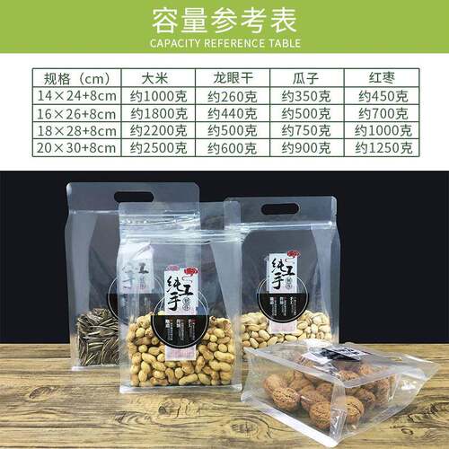 透明八封纯工制手作食品TJO包装袋自立自封袋边牛轧糖烘坚果焙密