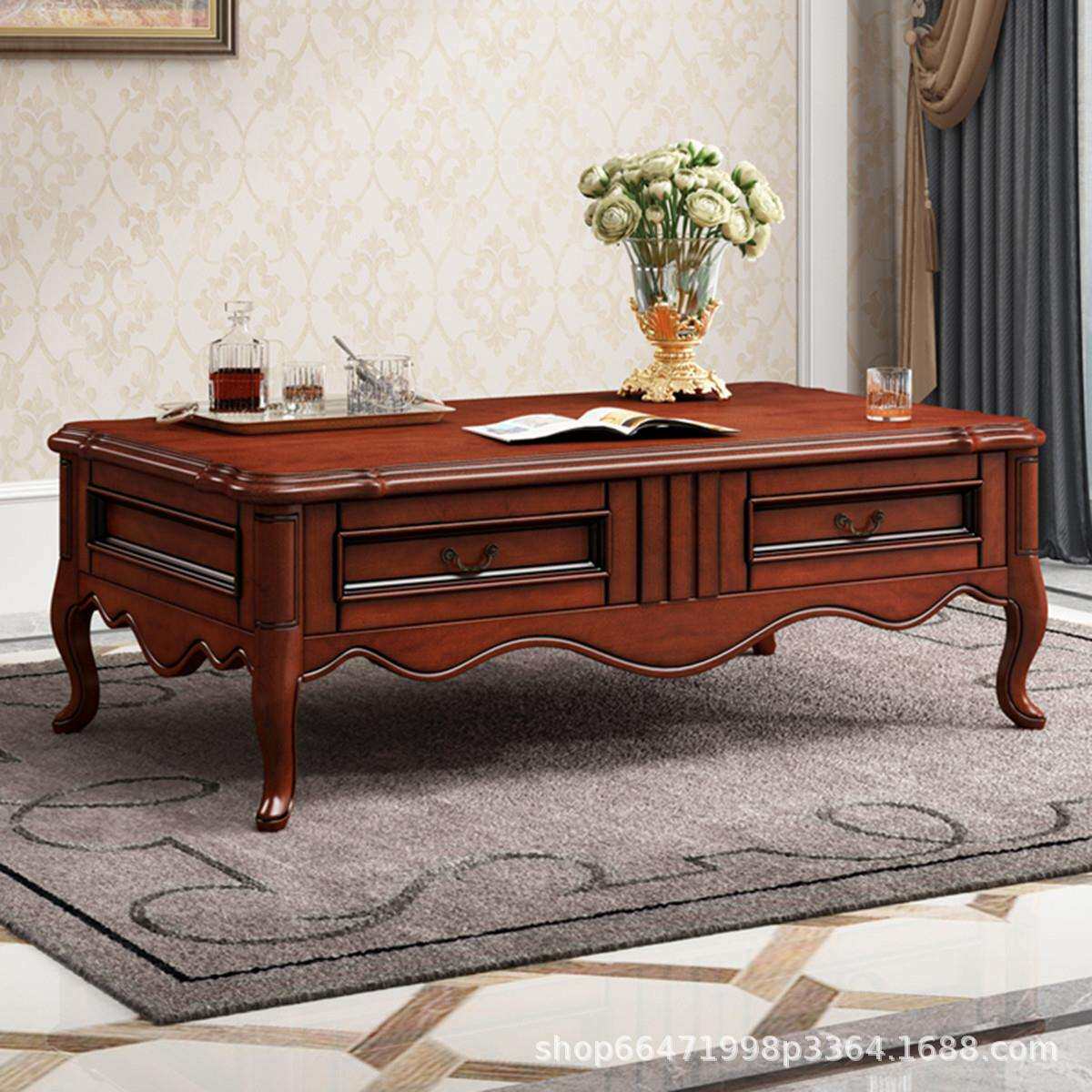 美式实木茶几电视柜组合桃花芯木客厅欧式小户型简约现代客厅家具