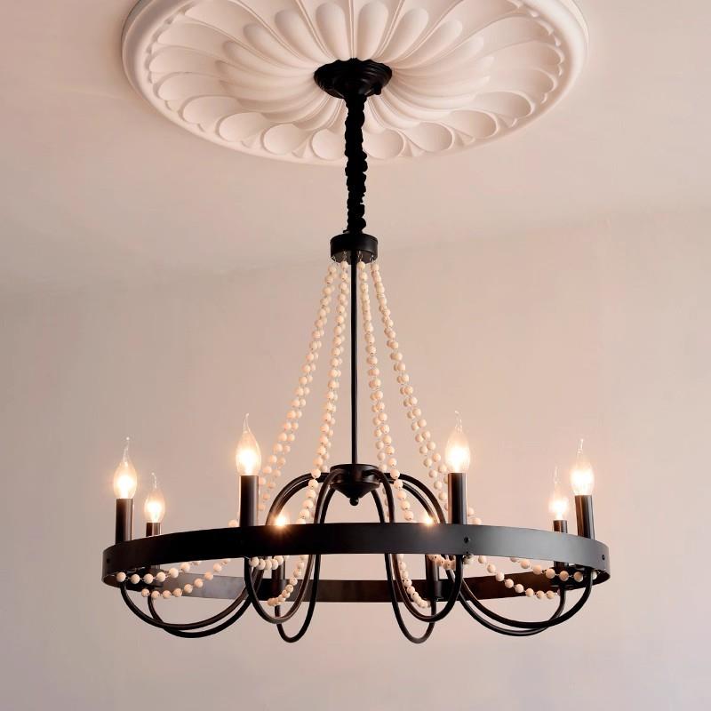法式中古风客厅吊灯主灯复古珍珠餐厅卧室灯南洋风美式乡村蜡烛灯