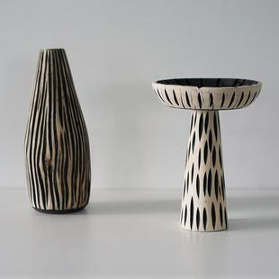 创意复古泡桐果盆泡桐花瓶摆件三角托盘圆盘水果点心盘摆拍道具