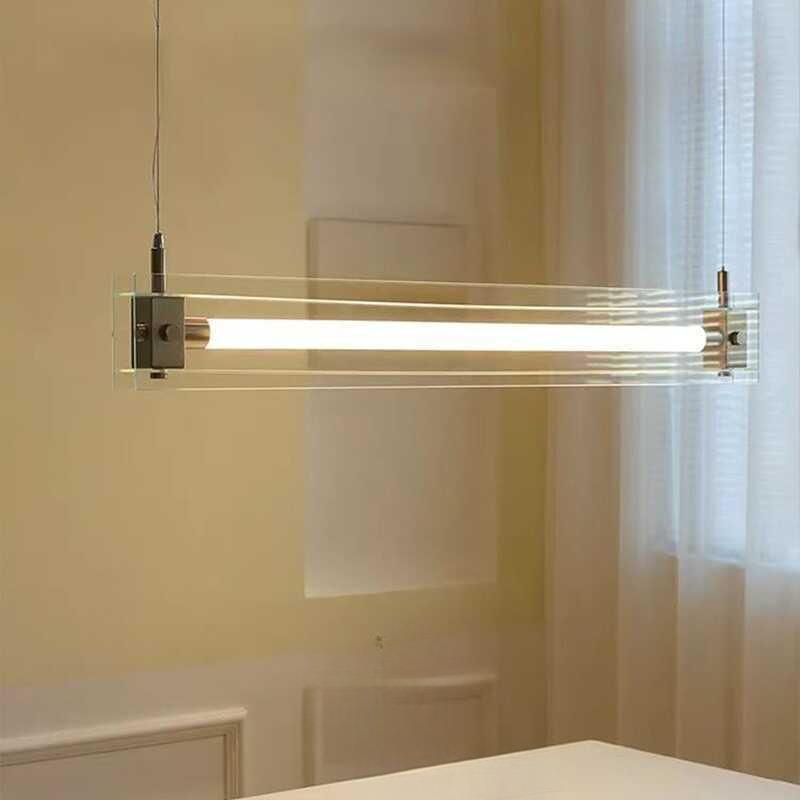 餐厅吊灯现代极简约创意玻璃一字长条灯设计师岛吧台办公室马扎灯