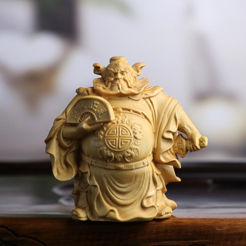 黄杨木雕天师钟馗家居装饰品客厅玄关木质工艺品手把件文玩摆件