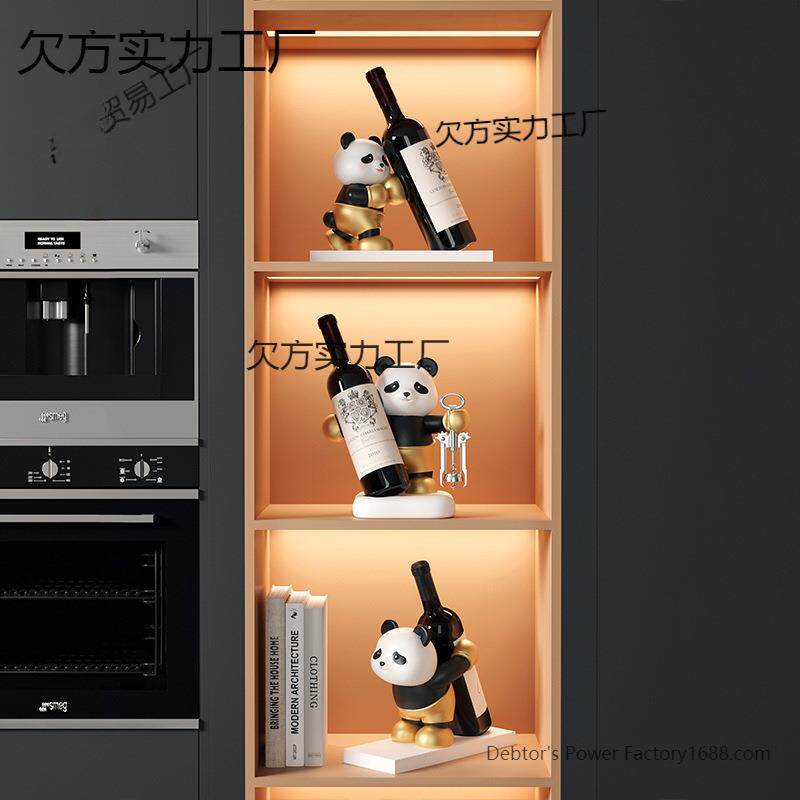 熊猫红酒架摆件轻奢酒柜装饰品家居客厅餐边柜电视柜摆设工艺品