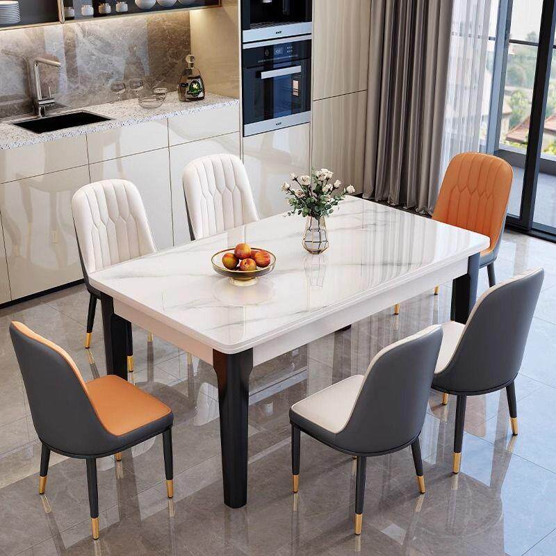 欧式实木岩板餐桌椅小户型简约组合带餐椅一体餐桌家用隐形餐桌