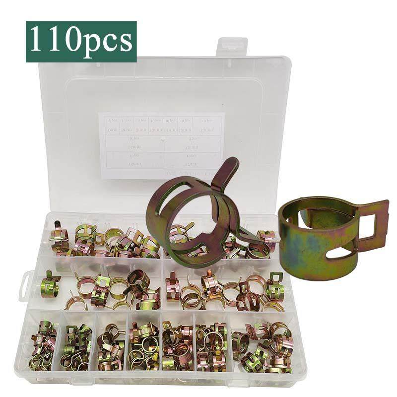 110pcs盒装 镀彩锌弹簧软管夹 7-17mm 11个尺寸喉箍卡箍 软管管夹