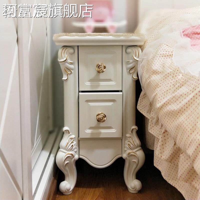 珂富宸欧式迷你床头 柜简约窄储物 柜小床边 柜收纳 柜二抽小 柜子田园电话 桌摆件饰品垫垫床笠拉车盖布
