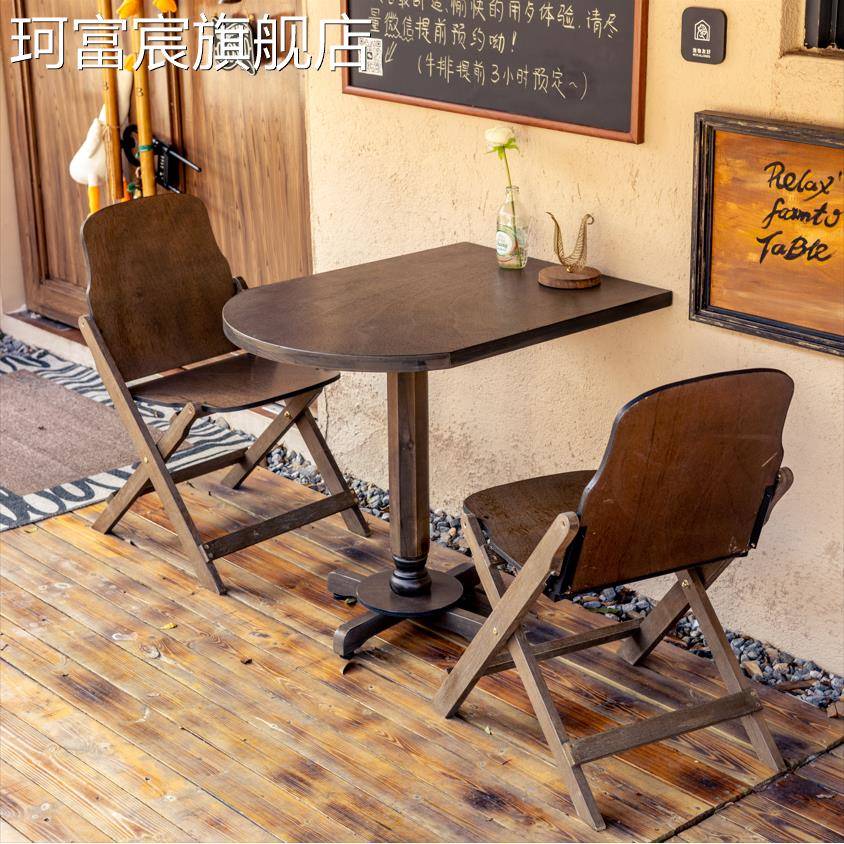 珂富宸实木复古靠墙桌半圆桌椭圆长桌民宿奶茶店咖啡桌茶桌可拼接多功能摆件饰品